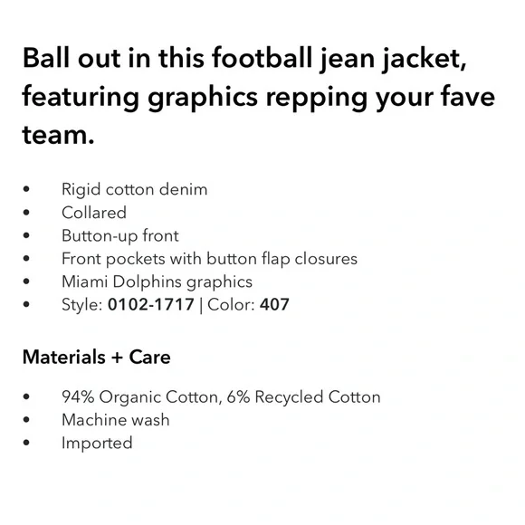 AE NFL Miami Dolphins Denim Jacket - Picture 7 of 7